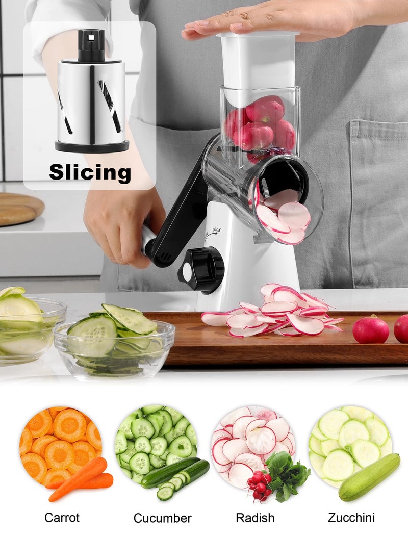GDL Cheese Grater Rotary, Rotary Grater for Kitchen, Kitchen Grater Vegetable Slicer with 3 Drum Blades, Fast Cutting Cheese Shredder for Vegetables and Nuts - Image 3